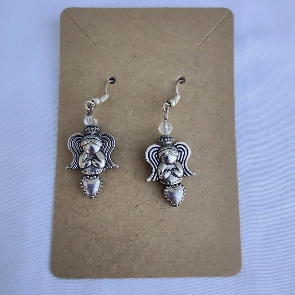 ANGEL Silver Tone Dangle Earrings